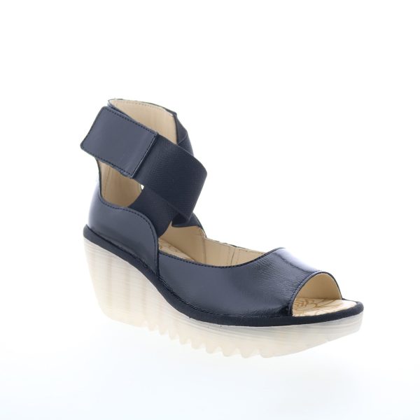 Fly London Yefi YEFI473FLY-000 Womens Black Leather Wedges Sandals Shoes For Sale - Image 2