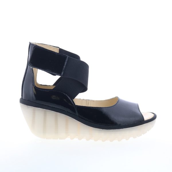 Fly London Yefi YEFI473FLY-000 Womens Black Leather Wedges Sandals Shoes For Sale