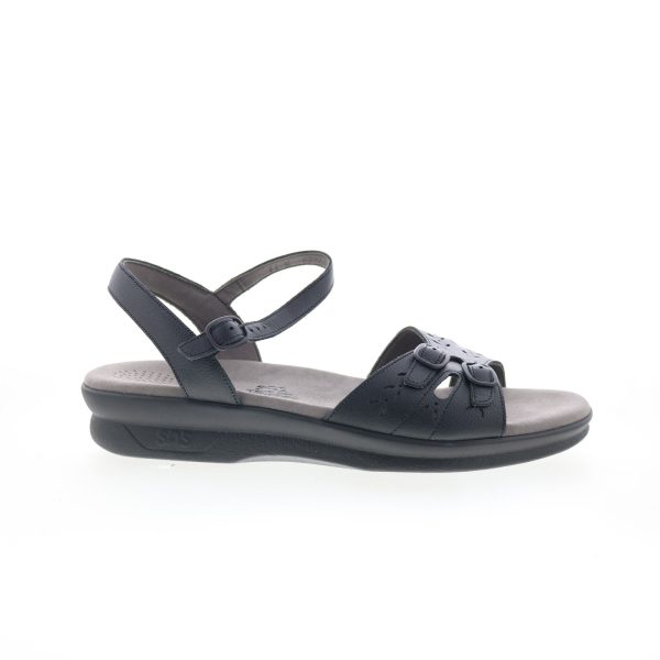 SAS Duo 0087-020 Womens Black Wide Leather Hook & Loop Strap Sandals Shoes Discount