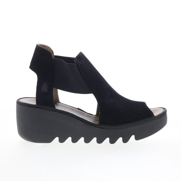 Fly London Biga BIGA412FLY-000 Womens Black Suede Wedges Sandals Shoes Discount