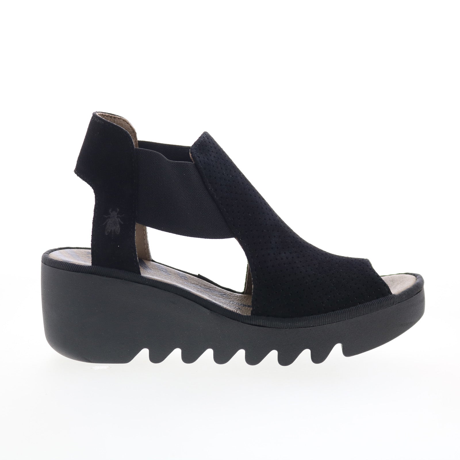 Fly London Biga BIGA412FLY-000 Womens Black Suede Wedges Sandals Shoes Discount