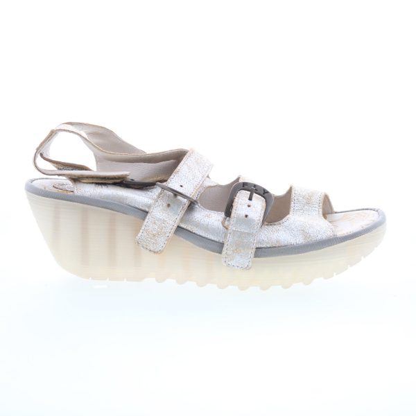 Fly London Yorn YORN388FLY-003 Womens Gray Leather Wedges Sandals Shoes For Discount