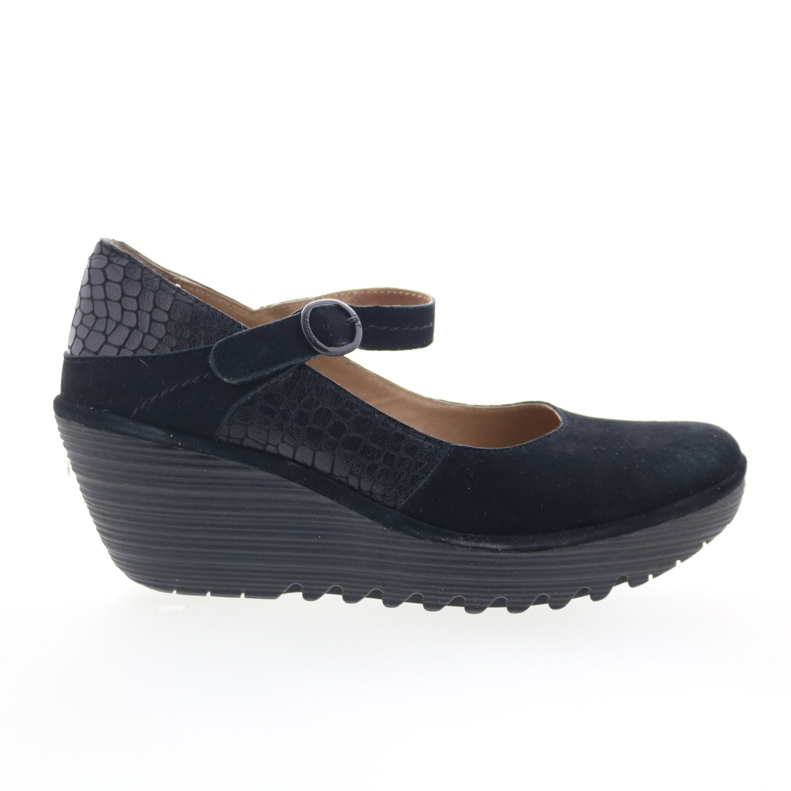 Fly London Yuko YUKO082FLY-008 Womens Black Leather Wedges Sandals Shoes on Sale