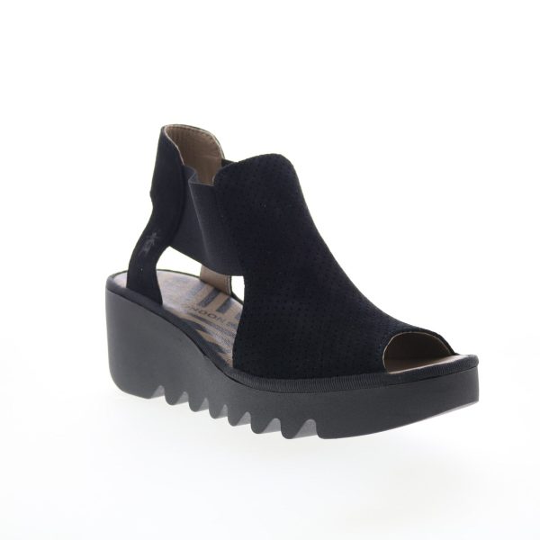Fly London Biga BIGA412FLY-000 Womens Black Suede Wedges Sandals Shoes Discount - Image 2