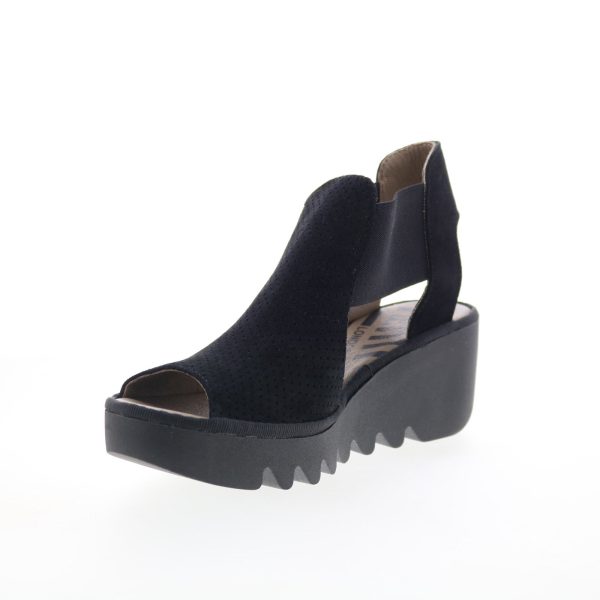 Fly London Biga BIGA412FLY-000 Womens Black Suede Wedges Sandals Shoes Discount - Image 4