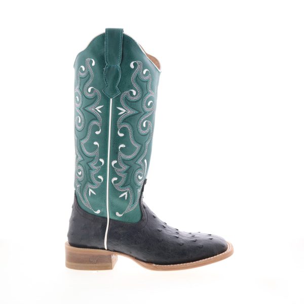 Outlaw Ladies Ostrich PNT 70054 Womens Black Leather Slip On Western Boots Online now