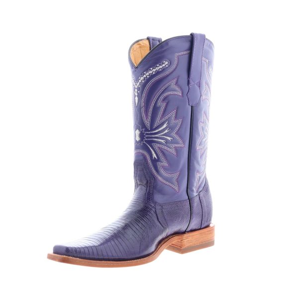 Los Altos Versace Square Toe Teju Lizard Mens Purple Wide Cowboy Western Boots Sale - Image 4