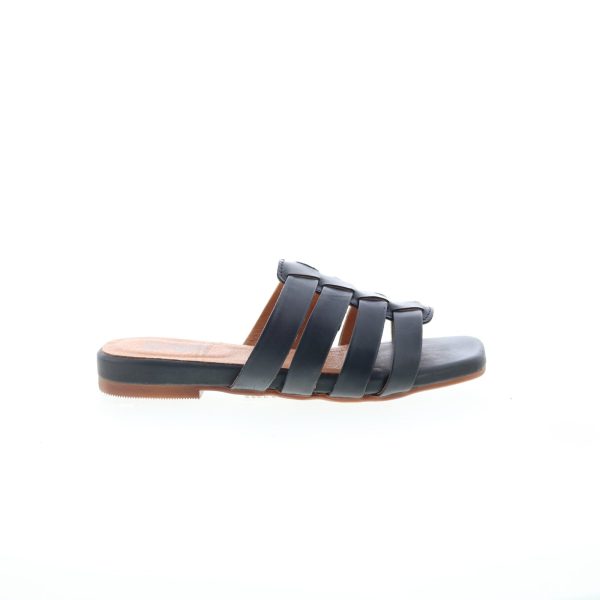 Miz Mooz Preppy Womens Black Leather Slip On Slides Sandals Shoes Hot on Sale