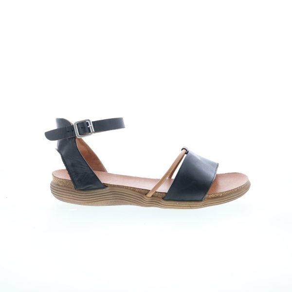 Miz Mooz Marcie Womens Black Leather Hook & Loop Strap Sandals Shoes Fashion
