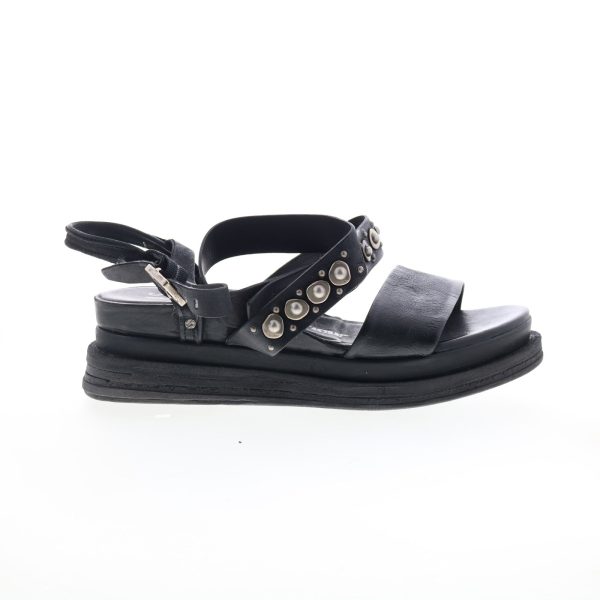 A.S. 98 Larkie Womens Black Leather Hook & Loop Platform Sandals Shoes Sale