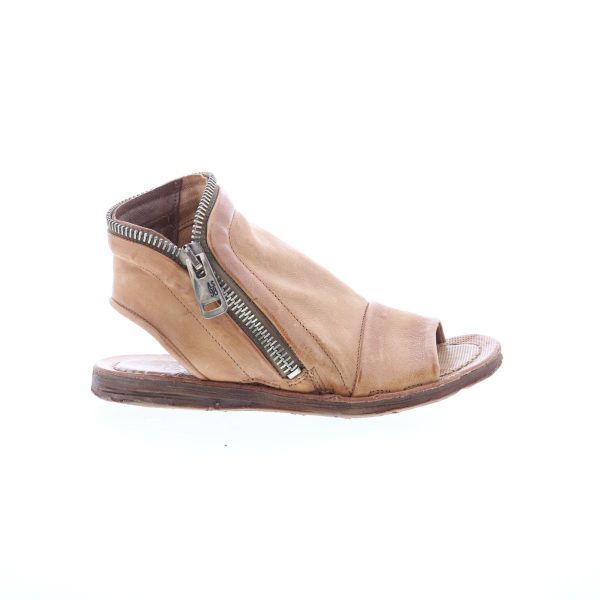 A.S. 98 Ritchie Womens Brown Leather Zipper Mule Flats Shoes Supply