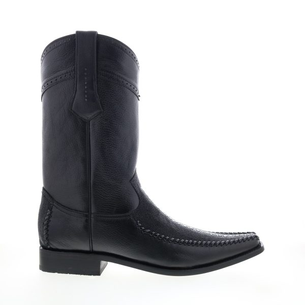Los Altos Square Toe Stingray Rowstone Mens Black Wide Cowboy Western Boots on Sale