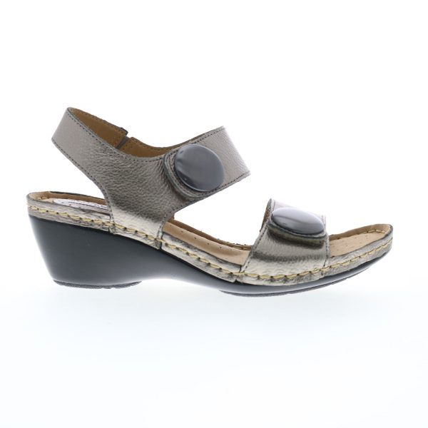 Softspots Pamela 7335893 Womens Gray Leather Wedges Sandals Shoes Fashion