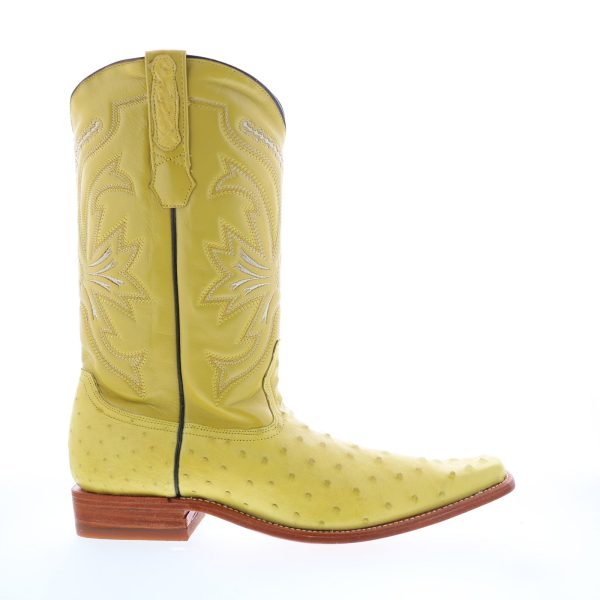 Los Altos Versace Square Toe Ostrich Mens Yellow Wide Cowboy Western Boots Online now