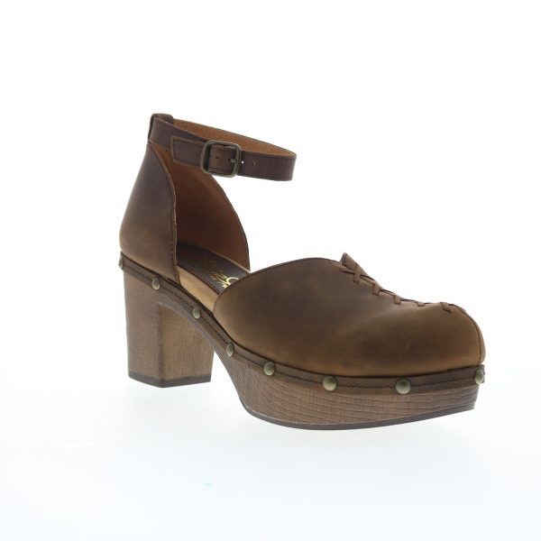 Sbicca Donerail PS203 Womens Brown Leather Hook & Loop Strap Heels Shoes Hot on Sale - Image 2