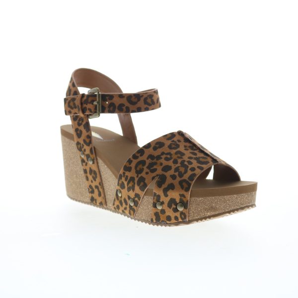 Volatile Nekoma PV123 Womens Brown Canvas Hook & Loop Wedges Sandals Shoes Cheap - Image 2