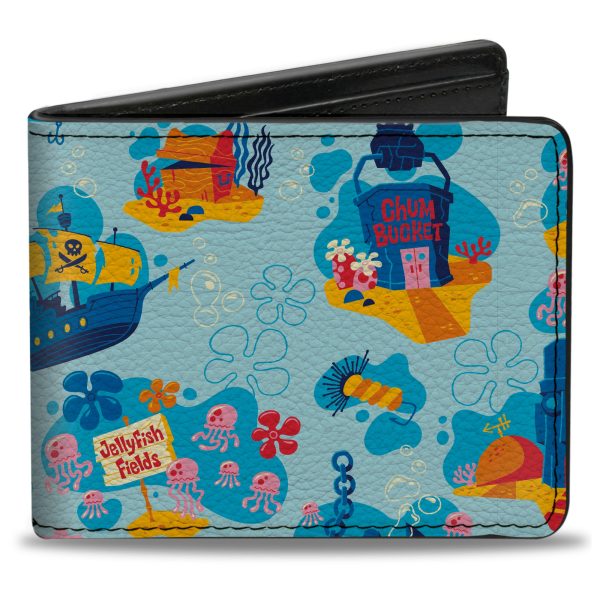 Bi-Fold Wallet - SpongeBob SquarePants Under the Sea Icons Collage Blues Online now