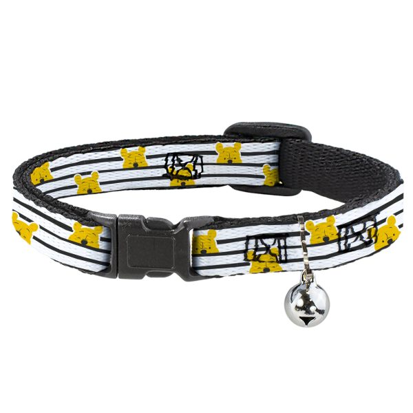Breakaway Cat Collar with Bell - Winnie the Pooh Peeking Poses Stripe White Black Supply