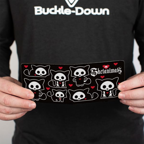 Bi-Fold Wallet - SKELANIMALS Kit the Cat Poses and Title Logo Black White For Sale - Image 4