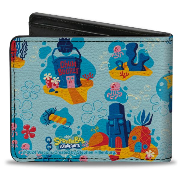 Bi-Fold Wallet - SpongeBob SquarePants Under the Sea Icons Collage Blues Online now - Image 2