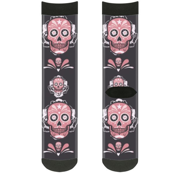 Sock Pair - Polyester - Sugar Skulls Gray Pink - CREW Cheap