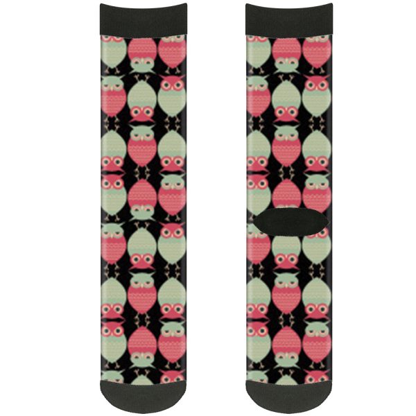 Sock Pair - Polyester - Owls Flip Black Mauve Sage - CREW Sale