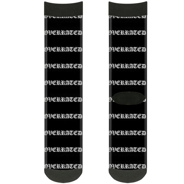 Sock Pair - Polyester - OVERRATED Old English Stripe Black White - CREW Hot on Sale